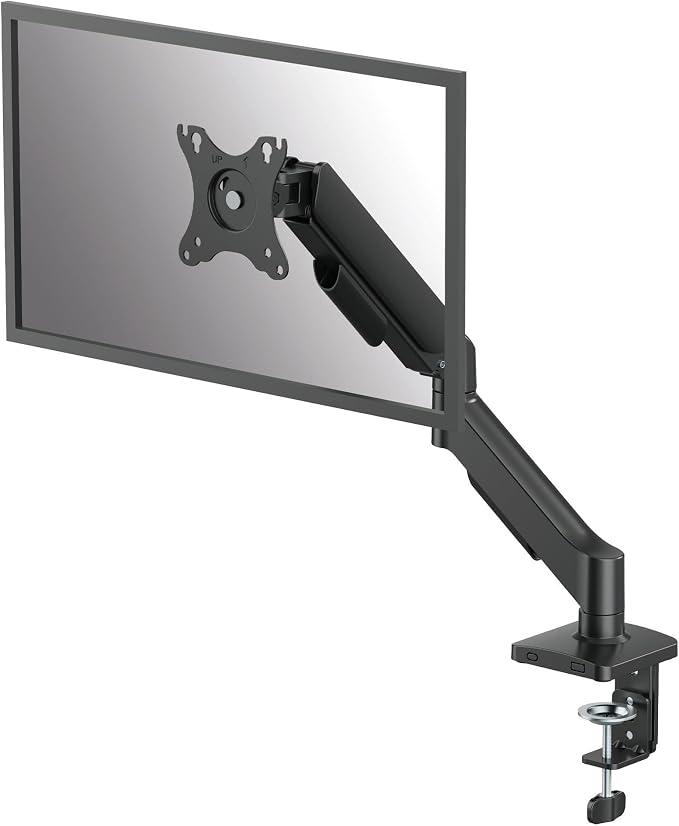 Fellowes Everyday Plus Single Gas Spring Monitor Arm Supports up to 32" Screens Weighing 4.4-19.84 lbs, Height Adjusting, Tilt, Swivel, Rotate, VESA 75/100, Clamp or Grommet Mount, Cable Management