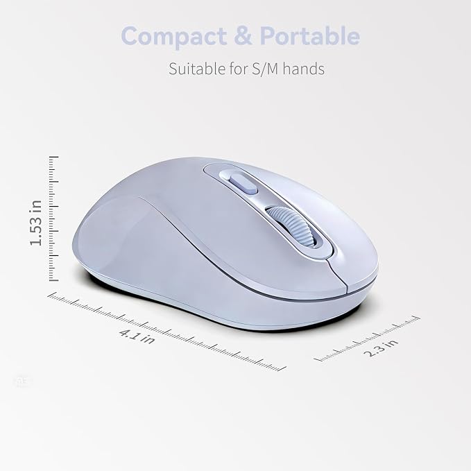 Wireless Mouse, 2026 New Model, Silent Click Ergonomic Design, Portable, 4 Buttons, Adjustable DPI (800/1200/1600), for Laptop/PC/Office (Violet)