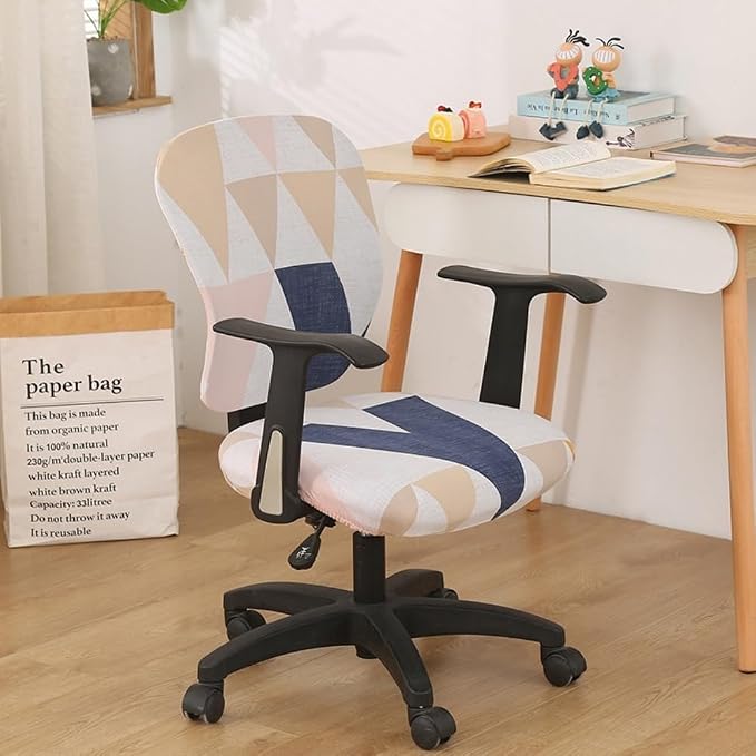 Jinzio Computer Office Chair Cover - Split Protective & Stretchable Cloth Polyester Universal Desk Task Chair Chair Covers Stretch Rotating Chair Slipcover (Geometry)