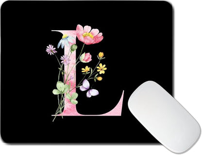 Mouse Pad Pinks Flowers Initial Letters Mousepad Desktop Laptop Computer Accessories Home Office Gaming Work Desk Computer Non-Slip Rubber Monogram Floral Alphabet A-Z mousepad (L)