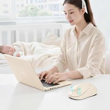 Wireless Mouse, 2026 New Model, Silent Click Ergonomic Design, Portable, 4 Buttons, Adjustable DPI (800/1200/1600), for Laptop/PC/Office (Beige)