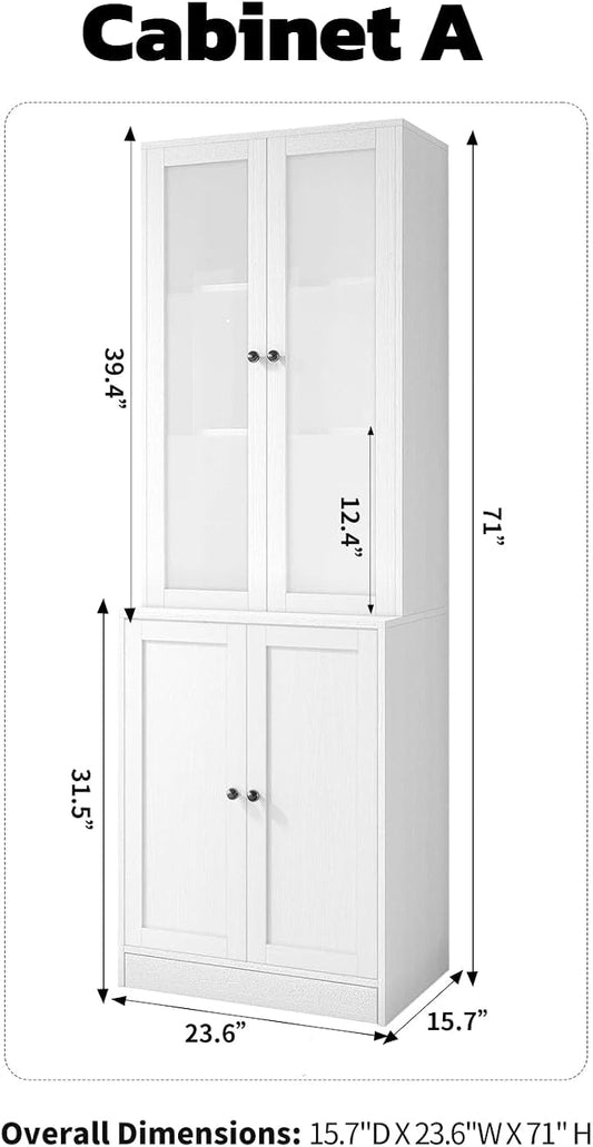 TUSY 71'' Bookshelf with Doors - 5 Tier Freestanding Tall Bookcase, Modern Storage Cabinet for Home Office, Curio Cabinets with Glass Door for Living Room, Bedroom (2, White)