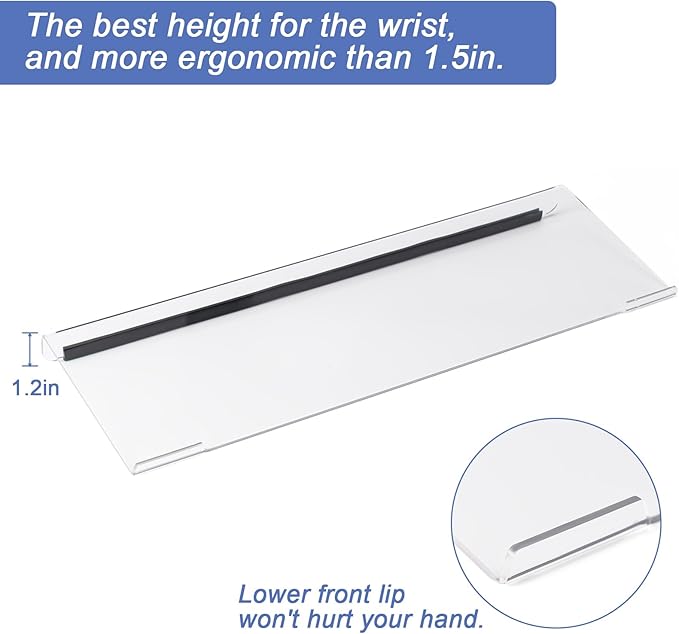BOOMIBOO Clear Acrylic Tilted Computer Keyboard Holder for Ergonomic Typing, Keyboard Stand with Silicone Anti-Slip Strip, 17 x 5.7 Inch Keyboard Tray for Office Desk, Home, School | Keyboard Stand with Silicone Anti-Slip Strip, 17 x 5.7 Inch Keyboard ...