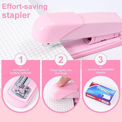 Gawsey Desk Organizers and Accessories with Desk Organizer 360° Rotating Pen Holder and Office Supplies, Cute Stationery Supplies Set (Pink)