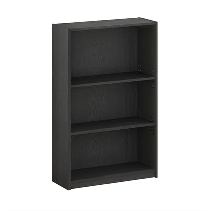 Furinno Jaya Book Shelf, 3-Tier Bookshelf, Bookcase with Adjustable Shelves, 9.5 x 24.5 x 40.3, for Organization and Storage, for Living Room, Bedroom, Home Office, Blackwood