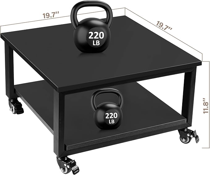 Under Desk Printer Stand - 2-Tier Industrial Mobile Printer Table with Storage Shelf, 19.7''x19.7''x12.6'' Heavy Duty Wood Rolling Printer Cart with Wheels for Home and Office,Classic Black