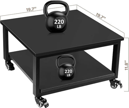 Under Desk Printer Stand - 2-Tier Industrial Mobile Printer Table with Storage Shelf, 19.7''x19.7''x12.6'' Heavy Duty Wood Rolling Printer Cart with Wheels for Home and Office,Classic Black
