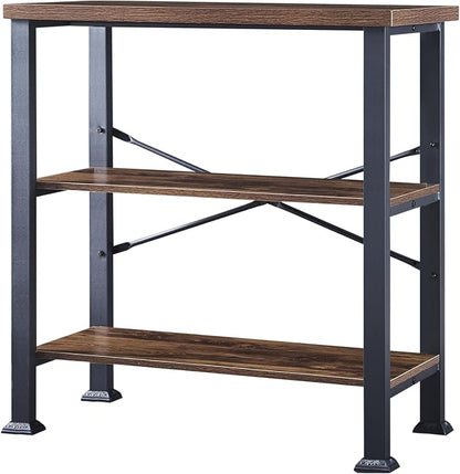 HOMBAZAAR 3 Tier Bookshelf,Rustic Brown Industrial Book Shelf,Engineered Wood and Metal Small Bookcases,Low Shelf Bookcase for Living Room,Office,Bedroom and Kitchen