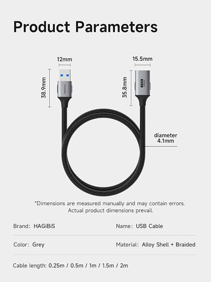 Hagibis USB Extension Cable, USB Extender, Braided 10Gbps USB 3.2 Type A Male to Female Cord Compatible with Webcam, Keyboard, Mouse, PlayStation, Xbox, Flash Drive, Printer, Camera (3.3FT)