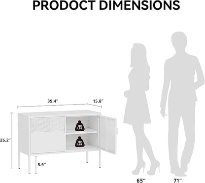 COFaR TV Stand for TVs up to 75 Inch, 40''L Media Console with Ventilation Doors, Metal Entertainment Center with Adjustable Shelves & 120Lbs Storage for Living Room & Bedroom, White