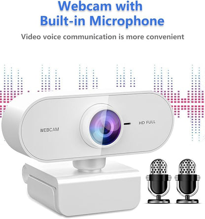 Webcam 1080P HD Web cam for PC with Microphone,Noise Cancellation,Wide-Angle Lens,Auto Light Correction,Plug & Play USB Webcams for Laptop,Desktop,PC,Mac,Zoom,Skype White