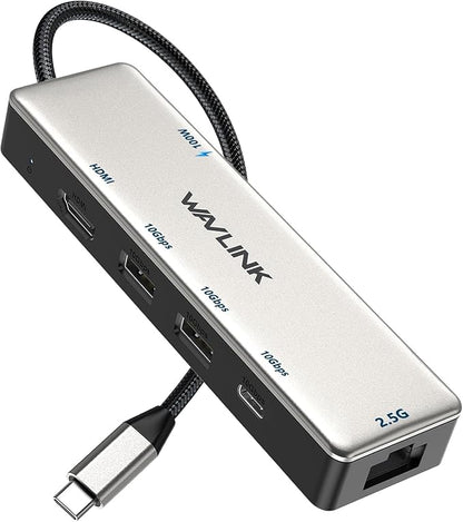USB C Hub 2.5G Ethernet, WAVLINK 10Gbps USB C Hub Multiport Adapter with 2.5Gb RJ45 Ports, 4K@120Hz HDMI, 3 * 10Gbps USB-A/C, PD 85W, for MacBook Neo/Pro/Air, iPad, Acer, Dell, HP, Lenovo, Asus