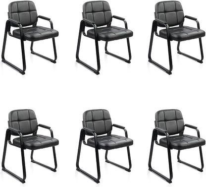 CLATINA Waiting Room Chairs no Wheels with Padded Arms Leather Guest Chair for Office Reception and Conference Desk with Sled Base Black, 6PK