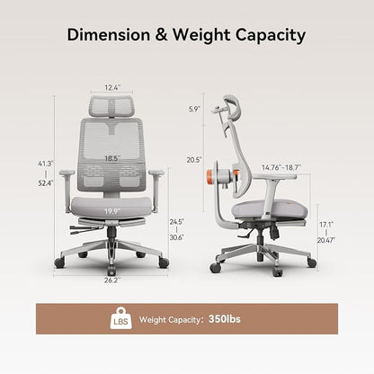 Newtral Ergonomic Office Chair, Auto-Following Lumbar Support, 5D Headrest & 4D Armrest, High Back Mesh Desk Chair with Footrest, 136° Tilt Lock,330lbs Capacity for Home Office Gaming