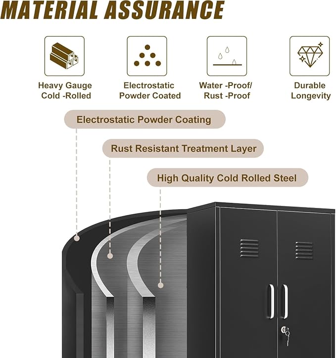erosoei 47.24" H Metal Locker Storage Cabinet, Office Locker with 3 Adjustable Shelves, Steel Cabinet with 2 Doors, High Leg Organizer for Home Office, Kitchen, Living Room, Bedroom and Bathroom.
