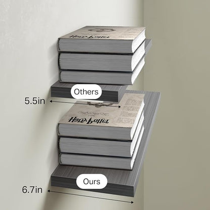 BAYKA Grey Floating Shelves for Wall, Set of 3, 22.5 inch Wall Mounted Shelf for Bedroom, Living Room, Kitchen – Wood with Hidden Metal Brackets, 22LBS Capacity – Storage for Books, Plants, Decor