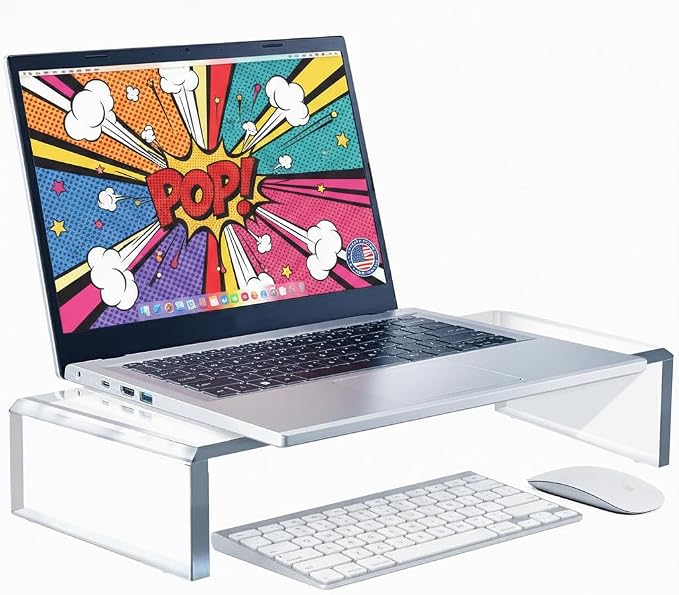 Azar 515360 Acrylic Monitor Stand Riser – Made in USA Laptop stand and Monitor Riser Acrylic Monitor Stand Riser Clear Laptop Stand for Desk Ergonomic Display Riser, Clear (15-Inch-Luxury Handcrafted)