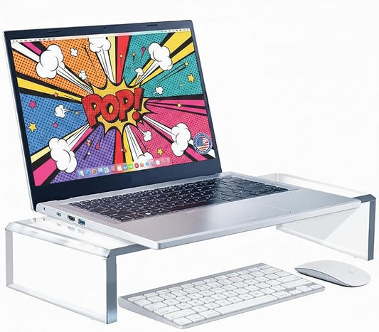 Azar 515360 Acrylic Monitor Stand Riser – Made in USA Laptop stand and Monitor Riser Acrylic Monitor Stand Riser Clear Laptop Stand for Desk Ergonomic Display Riser, Clear (15-Inch-Luxury Handcrafted)