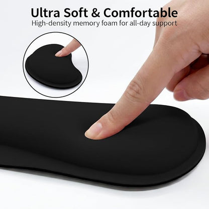 Bloss 2 Black Wrist Rest for Mouse & Keyboard, Ergonomic Wrist Support | Soft Memory Foam, Rubber Non-Slip, Wrist Rest for Mouse, Breathable, 1.2" Thick
