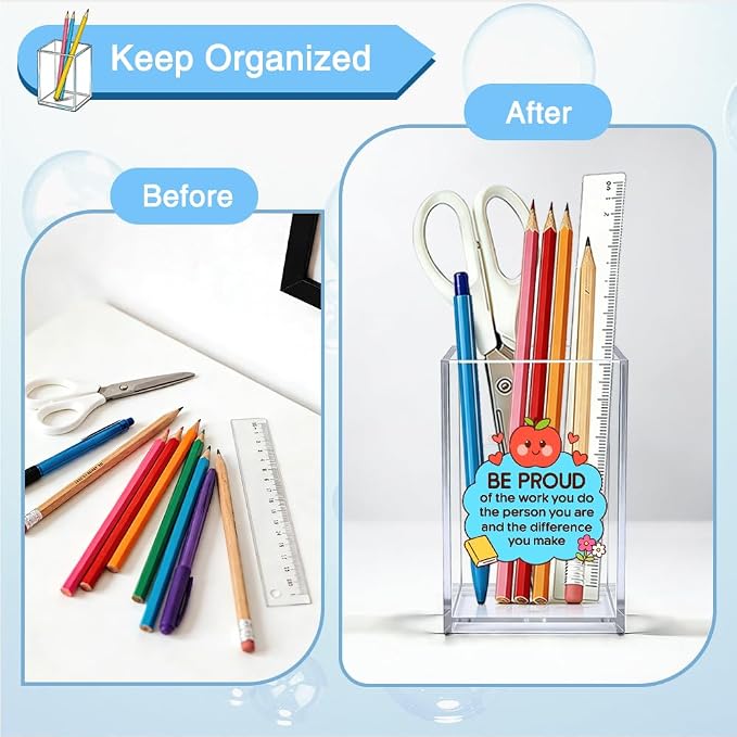 Be Proud of The Work You Do Acrylic Organizer Pencil Pen Holder, Motivational Empowerment Gifts for Women Mom Aunt, Thank You Retirement New Job Gifts for Social Worker Coworker Teacher Boss