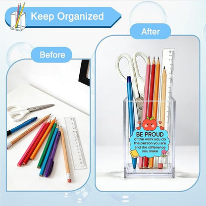 Be Proud of The Work You Do Acrylic Organizer Pencil Pen Holder, Motivational Empowerment Gifts for Women Mom Aunt, Thank You Retirement New Job Gifts for Social Worker Coworker Teacher Boss
