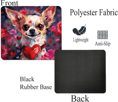 Chihuahua Mouse Pad Dog with Red Hearts Pattern Non-Slip Rubber Mouse Pad Puppy in Love Mouse Pad for Home Office Work Desk Computer Desktop Laptop for Dog Lovers