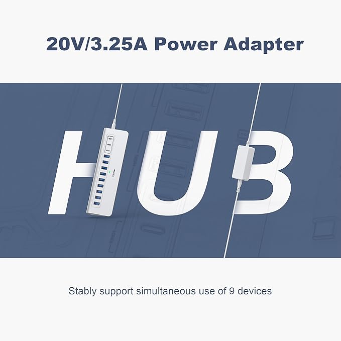 Powered USB Hub 10Gbps, intpw YH9AC Plus 13 Port USB 3.2 Hub(USB A/USB C 3.2+6 USB-A 3.0+2 PD 45W Fast Charging Ports+SD/TF Card Reader), 65W Power Adapter,Aluminum USB HUB for PC,Laptop,iPhone 17/16