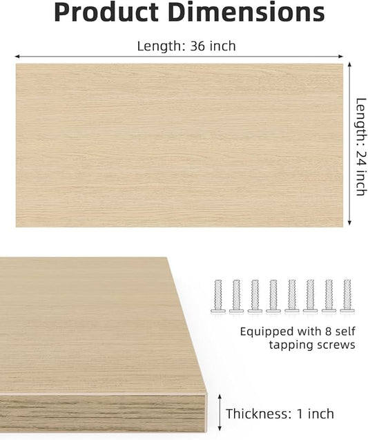 Universal 36 x 24 One-Piece Solid Wood Table Top, 1" Thick Desktop for Stand Up Height Adjustable Desk Frames, Home Office Tabletop, Countertop DIY