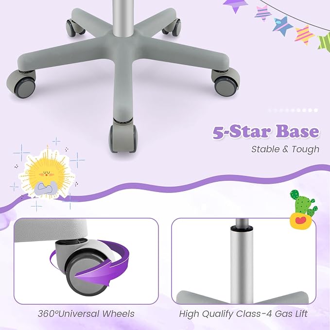 Giantex Kids Desk Chair, Ergonomic Adjustable Teen Task Chair w/Y-Shaped Lumbar Support, Armrest & Universal Wheels, Mesh Kid Office Chair for Sturdy, Kids Computer Chair for Boys Girls 4-12, Purple