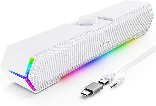 LENRUE G11 Computer Speakers for Desktop, Touch Lights PC Speakers with Surge Clear Sound, USB C/USB Powered for Computer Desktop PC Laptop Monitor (White)