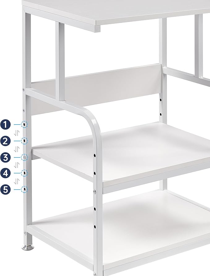 Fannova White Printer Stand with Storage, 3 Tier Printer Table with Height Adjustable Shelf, Rolling Printer Cart with Wheels for Home Office Organization