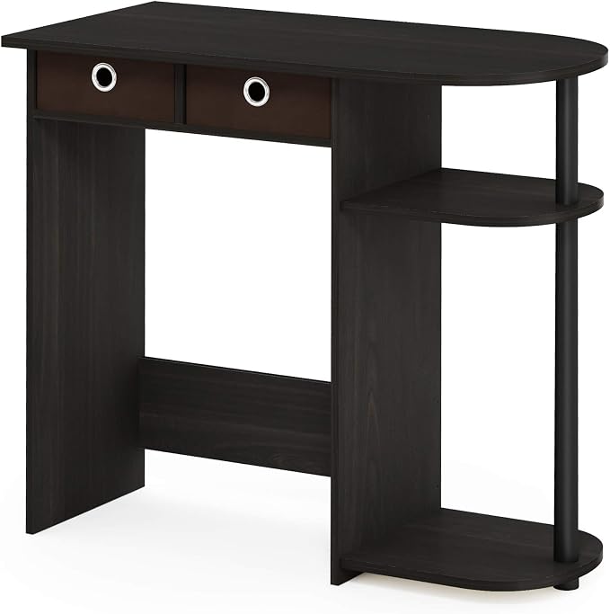 Furinno Go Green Desk, 31.5" Wide Gaming Desk with 2 Side Shelves and Storage Bins, Computer Desk, Office Desk for Home Office, Study Room, Dorm, Bedroom, Espresso