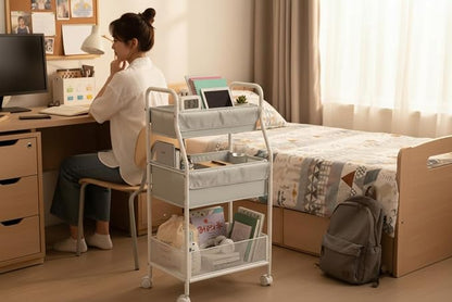 Moteph Rolling Utility Cart with Wheels, 3-Tier Diaper Cart, Rolling Nursery Cart & Baby Caddy Organizer for Nursery Essentials, Bedside/Postpartum Cart, Craft & Art Storage, Rolling Book Cart