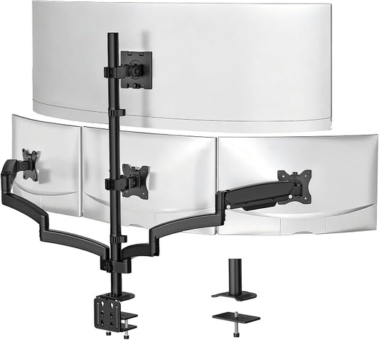 WALI 4 Monitor Mount for 13-49 inch Ultrawides on Top Bracket and 27 inch Screens on Lower Brackets, Heavy Duty Arm Extra Tall Quad Monitor Stand, up to 44 lbs (GSDM004S-P), Black