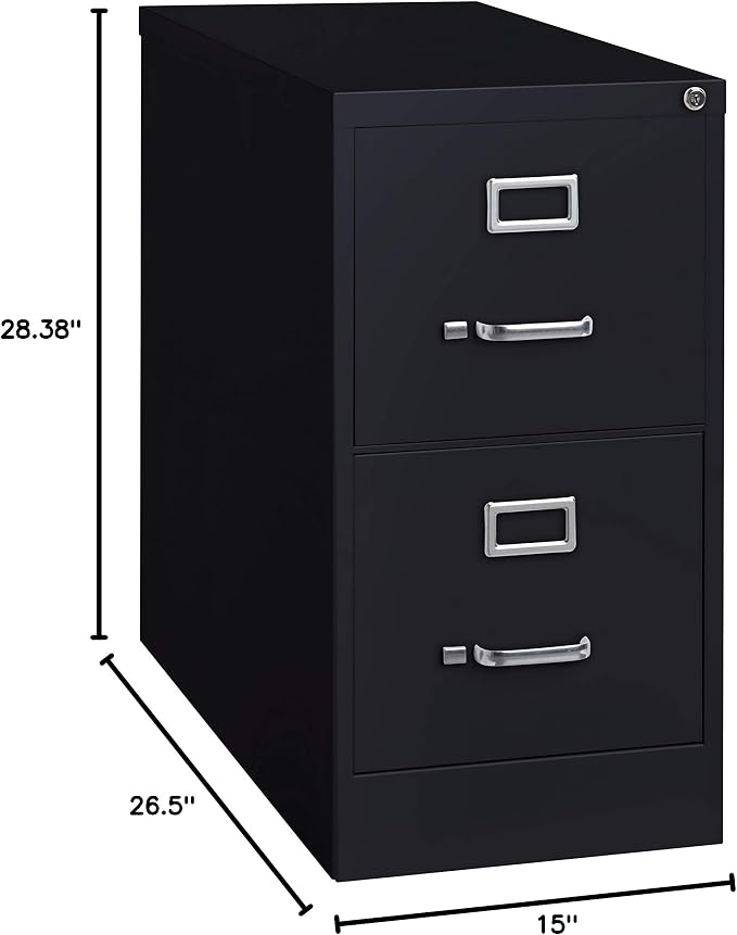 26.5 Inch Deep 2 Drawer, Letter Width, Metal Vertical File Cabinet for Home and Office, Black