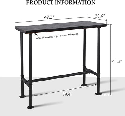 DIY Industrial Design Pipe Dining Table Casual Pub BAR Laptop Table Modern Studio Wood and Metal Rectangular Dining Table homeoffice Desk Breakfast high bar Table Walnut Desktop 47.3" × 23.6"