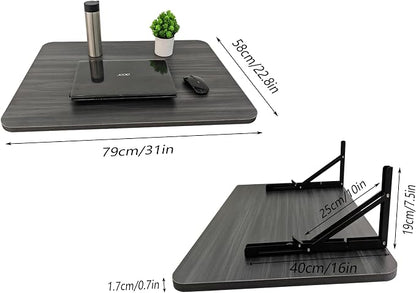31" x 22.8" Wall Mounted Folding Desk, Floating Shelf Storage Table with Foldable Stand for Folding Tables for Balcony, Laundry, Kitchen, Home Office, Bedroom & Living Room (Grey)
