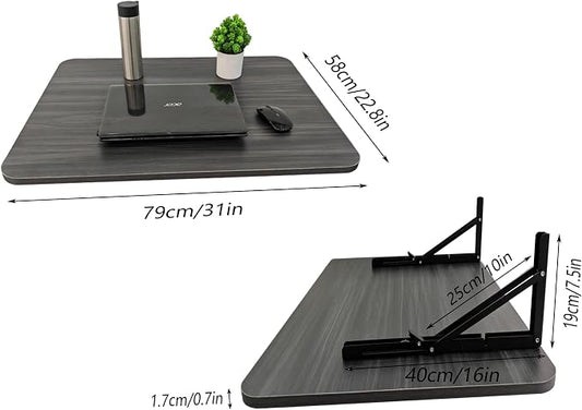 31" x 22.8" Wall Mounted Folding Desk, Floating Shelf Storage Table with Foldable Stand for Folding Tables for Balcony, Laundry, Kitchen, Home Office, Bedroom & Living Room (Grey)