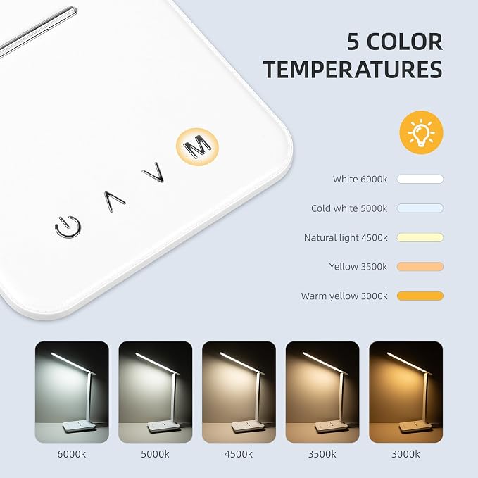 Carehabi LED Desk Lamp, Dimmable Table Lamp with 5 Colors and 5 Brightness Levels, Reading Light with USB Charging Port, Touch Control for Children, Bedroom, Reading, Offices