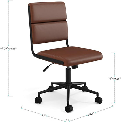 Martha Stewart Lulu Swivel Task Chair with Height Adjustable Seat for Home Office in Saddle Brown Faux Leather with Oil Rubbed Bronze Frame