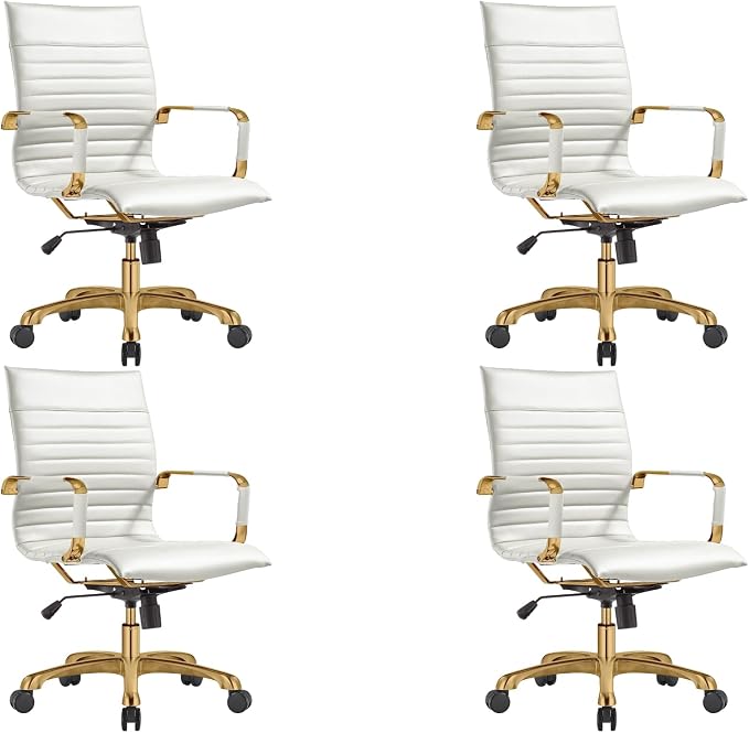 LeisureMod Harris Modern Ergonomic Executive Office Chair, High-Back Leather Conference Desk Chair with Adjustable Height, Tilt Control, 360° Swivel & Gold Frame for Home Office