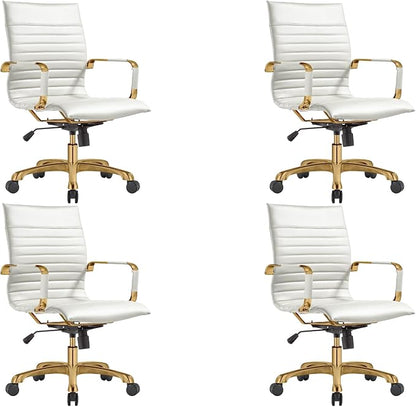 LeisureMod Harris Modern Ergonomic Executive Office Chair, High-Back Leather Conference Desk Chair with Adjustable Height, Tilt Control, 360° Swivel & Gold Frame for Home Office
