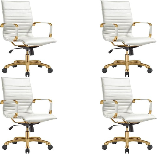 LeisureMod Harris Modern Ergonomic Executive Office Chair, High-Back Leather Conference Desk Chair with Adjustable Height, Tilt Control, 360° Swivel & Gold Frame for Home Office