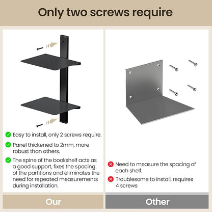 Floating Book Shelves for Wall, 6 Tier Invisible Floating Bookshelf, Vertical Spine Book Tower, Wall Mounted & Space Saving, Heavy Duty Metal Book Organizer for Home Office, 3 Pack Black