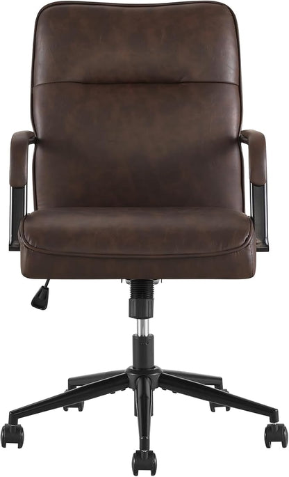 KISLOT Ergonomic Home Office Chair with Lumbar Support, Adjustable Swivel Modern Desk Chair with Wheels, Faux Leather Computer Chair with Padded Arms, Comfy Executive Office Chair, 2 PCS, Espresso