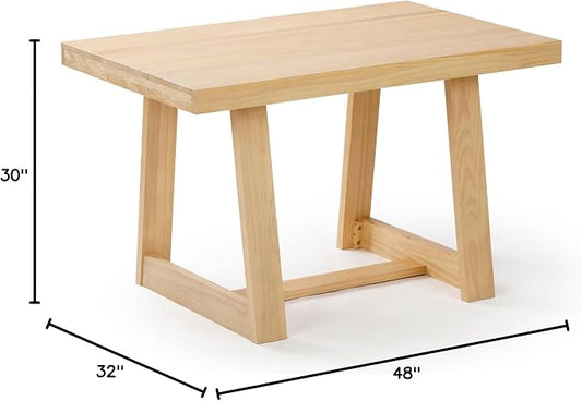 Plank+Beam 48 Inch Farmhouse Dining Table, Rustic Solid Wood Kitchen Table, Dinner Table for Dining Room, Home Office Furniture, Blonde Wirebrush