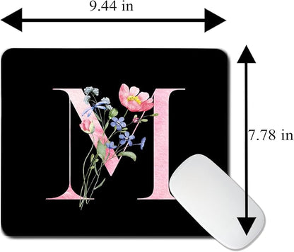 Mouse Pad Pinks Flowers Initial Letters Mousepad Desktop Laptop Computer Accessories Home Office Gaming Work Desk Computer Non-Slip Rubber Monogram Floral Alphabet A-Z mousepad (M)