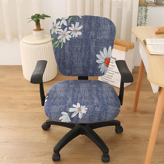 Jinzio Computer Office Chair Cover - Split Protective & Stretchable Cloth Polyester Universal Desk Task Chair Chair Covers Stretch Rotating Chair Slipcover (Daisy)