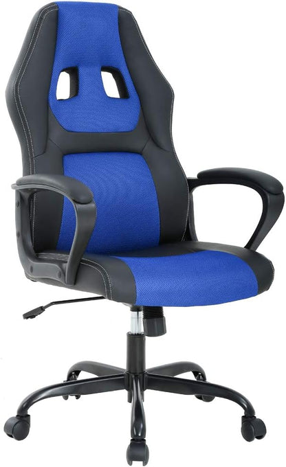 Ergonomic Office Chair Cheap Desk Chair PC Gaming Chair Rolling PU Leather Swivel Chair Executive Computer Chair Lumbar Support for Women, Men(Blue)