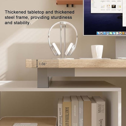 Bobve L Shaped Computer Desk, 47 Inch Home Office Desk with File Drawers & Storage Shelves, Small Corner Computer Desk for Small Space (White + Walnut)